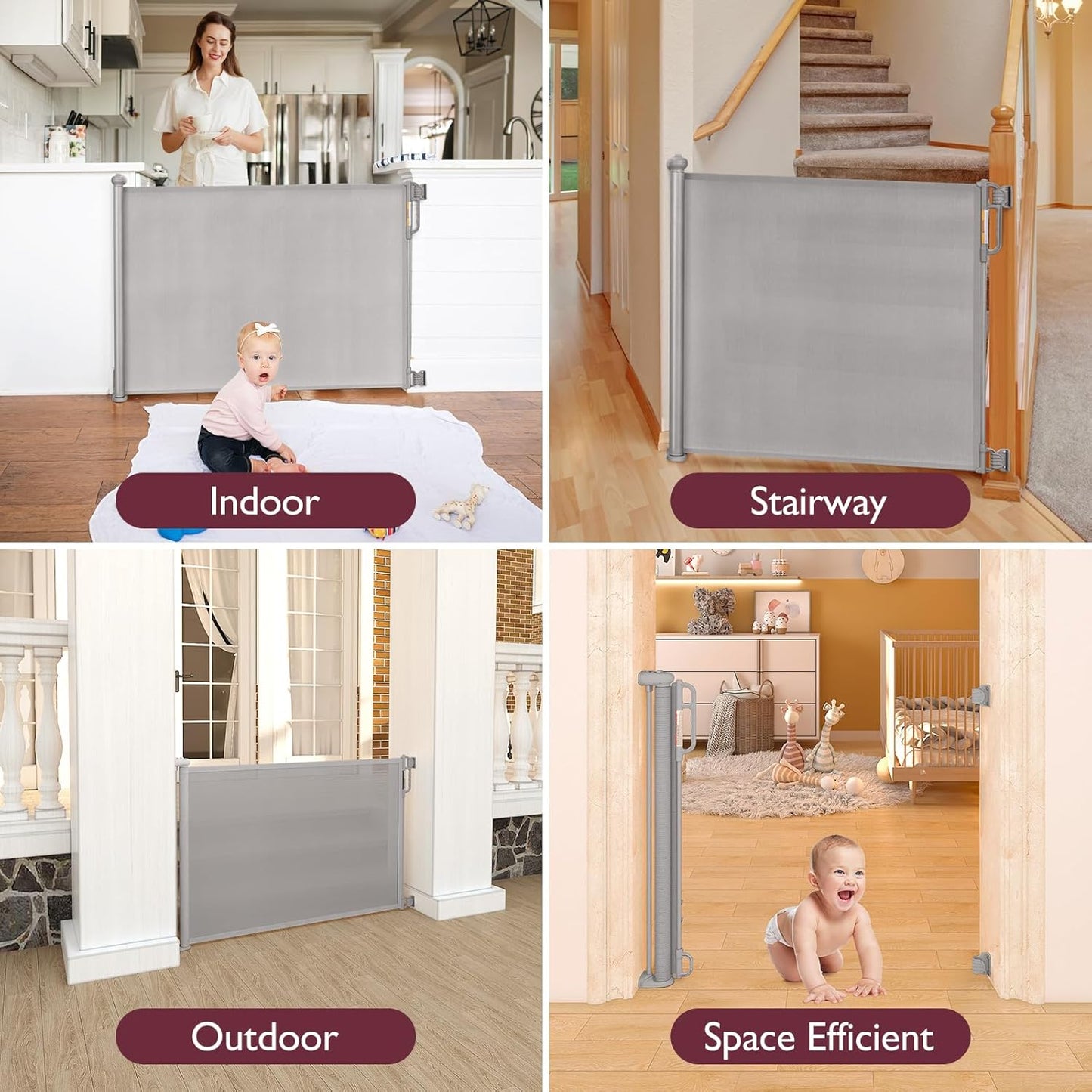 Momcozy Retractable Baby Gate, 33" Tall, Extends up to 55" Wide, Child Safety Baby Gates for Stairs, Doorways, Hallways, Indoor, Outdoor
