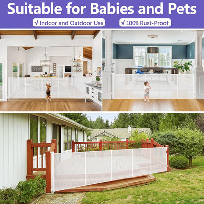 Newly Enhanced - 42" Tall × 120" Extra Wide Retractable Baby Gate Keeps Pets from Getting Under Tall Dog Gate, Indoor/Outdoor Baby Gates for Dogs, Retractable Dog Gate for Large Openings, White