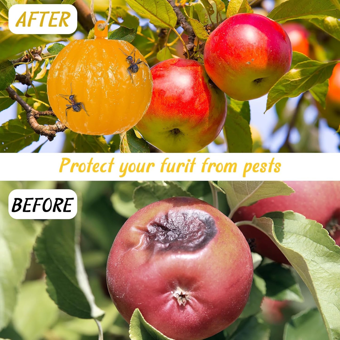 Qualirey 10 Set Sticky Fruit Fly Trap Balls Yellow Adhesive Fungus Gnat Sticky Balls for Plants Fly Catching Sticky Balls Indoor Outdoor Garden Kitchen Fly Gnat Flying Insects Trap Ball Traps
