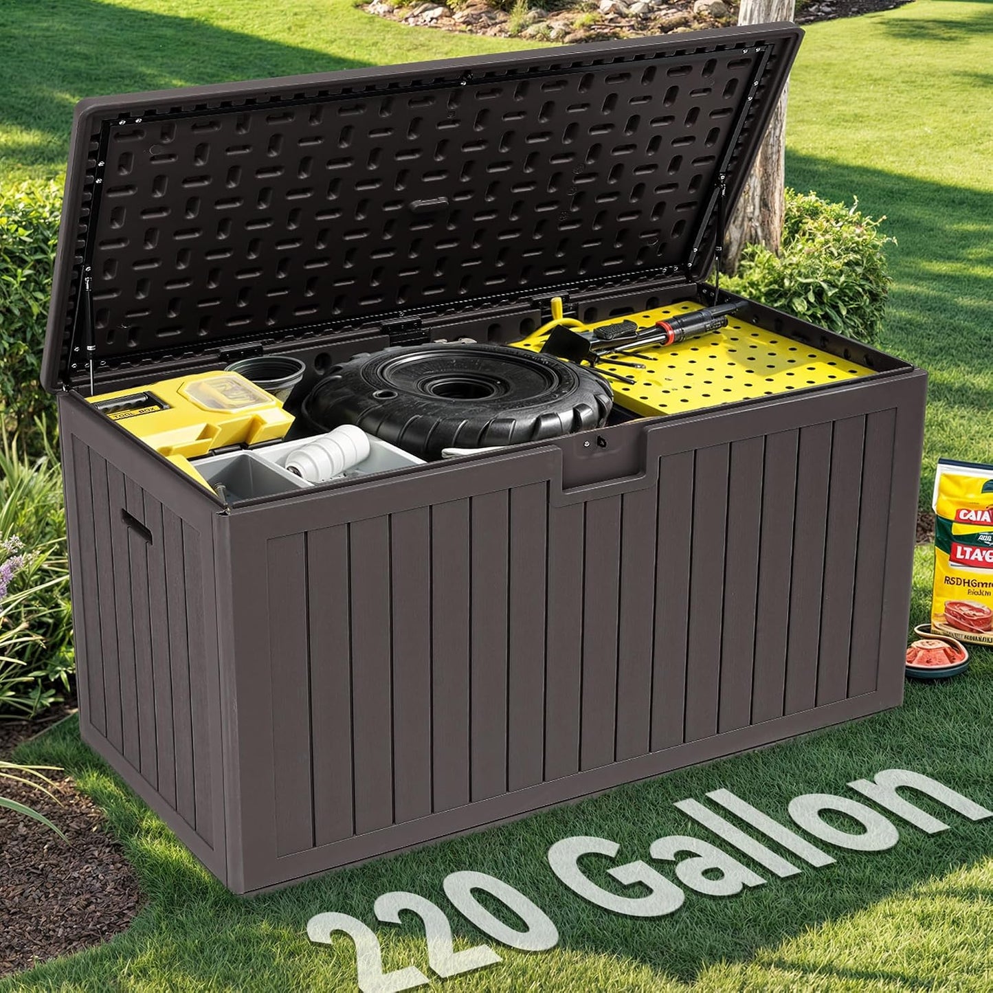 YITAHOME 100 Gallon Large Outdoor Deck Box | Waterproof Resin Storage Box, Lockable Indoor Outdoor Storage Container for Patio Furniture Cushions, Pool Accessories