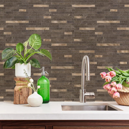 STICKGOO 20 Sheets Peel and Stick Backsplash Tile, Stick on Backsplash for Kitchen and Bathroom, White Sandstone Look PVC Mixed Metal Gold Self Adhesive Wall Tiles