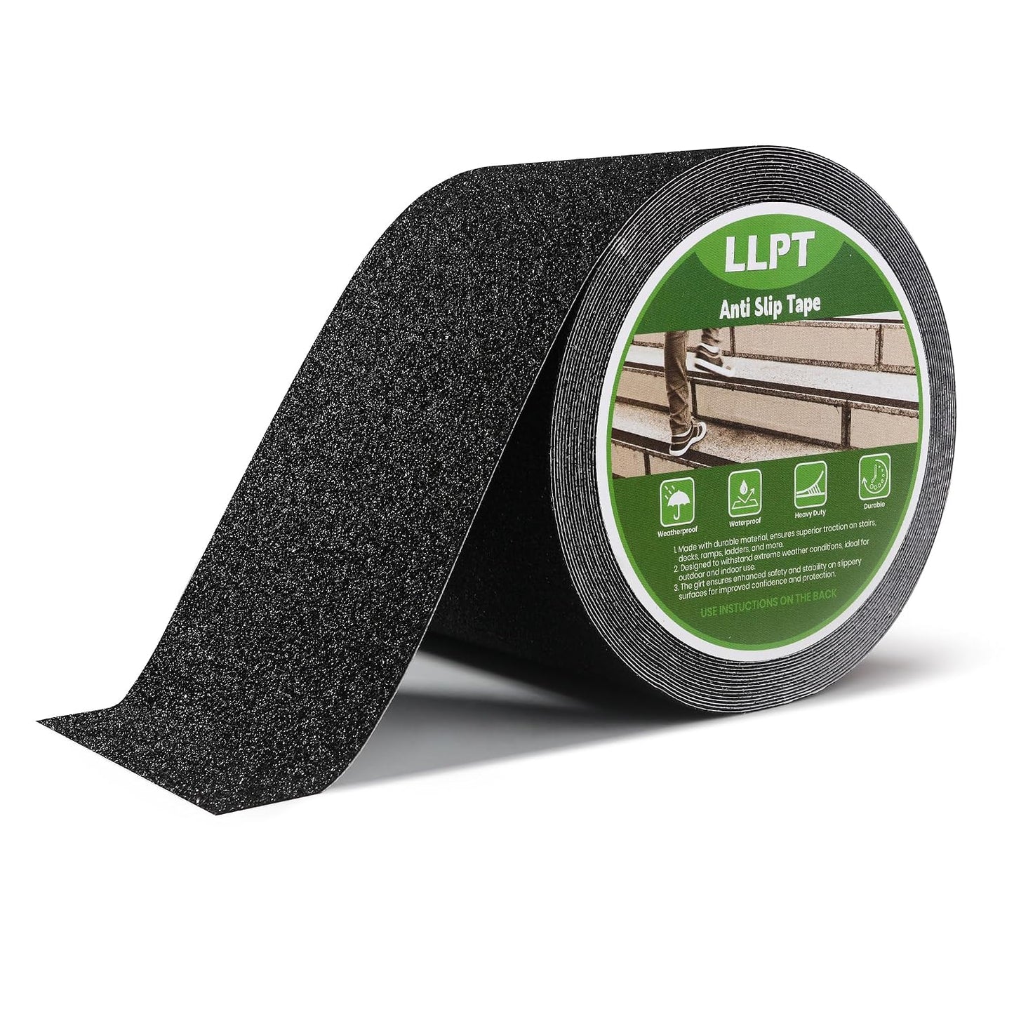 LLPT Grip Tape 2" x 16.5 Ft Ft Black Heavy Duty Anti Slip Tape | Waterproof, Deep Diamond Anti-Slip Texture, Strong Adhesion for House Stairs Ladders Bathroom Floor Steps Staircase Tread
