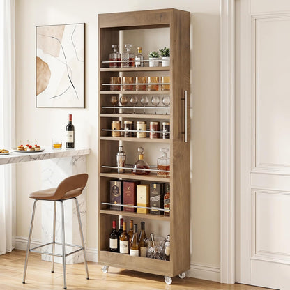 Tribesigns 73" Tall Slim Storage Cart on Wheels, 7-Tier Narrow Pantry Cabinet, Rolling Skinny Spice Rack Organizer Next to Fridge, Wooden Pull-Out Storage Shelf for Kitchen Small Spaces, White