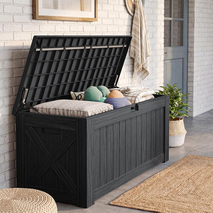 JUMMICO 31 Gallon Resin Deck Box Waterproof Indoor Outdoor Storage Boxes for Patio Furniture Cushions and Garden Tools (Brown)