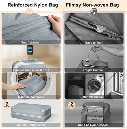 Comforter Storage Bag - Large Capacity Bedding Storage Bags Ultra Space Saving Self Compression Organizer, Washable Compression Bags for Storage Comforter Blanket Duvet Pillow, 2-Pack, Beige