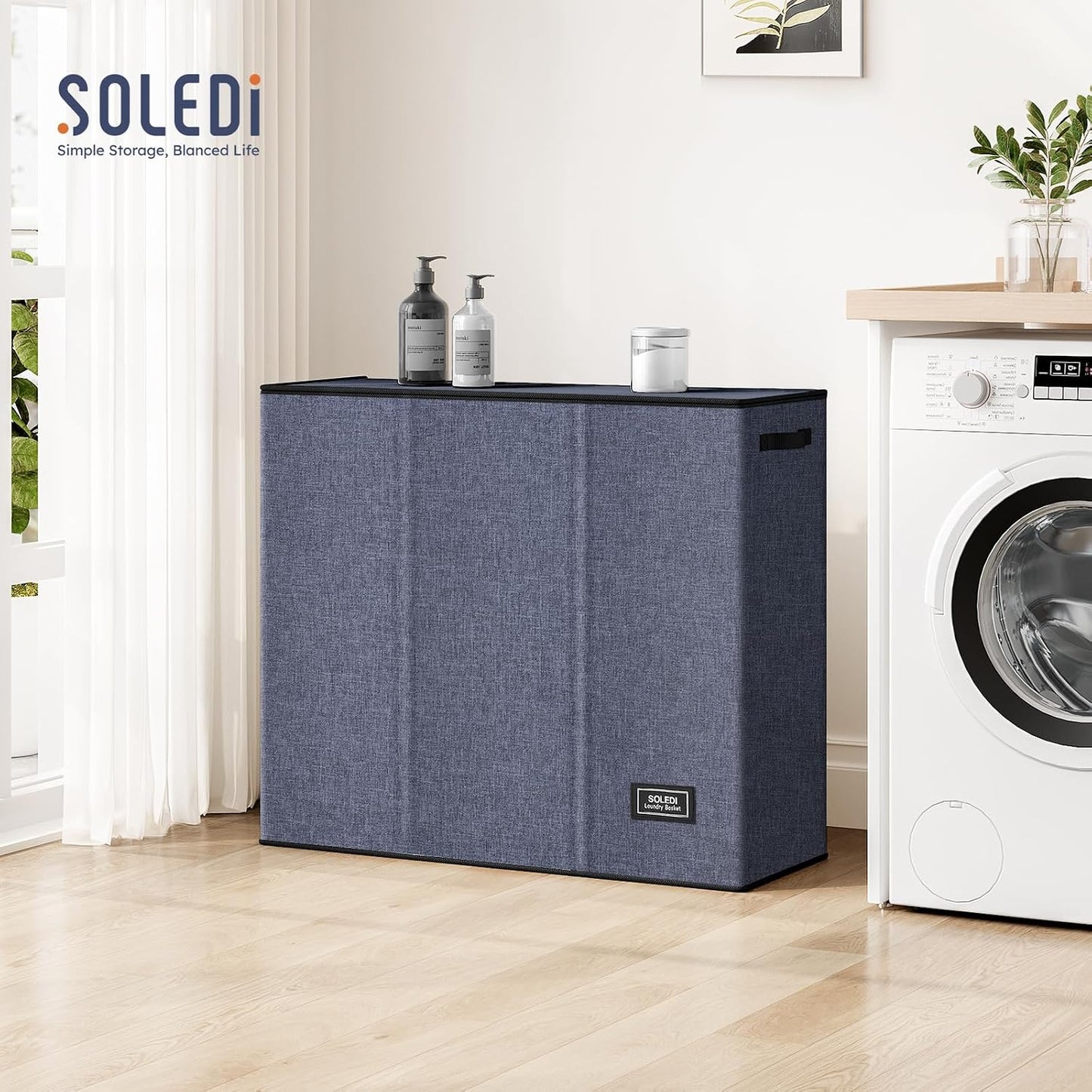 SOLEDI 180L Laundry Hamper 3 Section, Extra Large Laundry Hamper with Lid, Dirty Clothes Hamper with Sturdy Handle, Large Laundry Basket Organizer for Laundry Room, Bedroom, Hampers for Laundry
