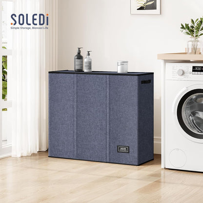 SOLEDI 180L Laundry Hamper 3 Section, Extra Large Laundry Hamper with Lid, Dirty Clothes Hamper with Sturdy Handle, Large Laundry Basket Organizer for Laundry Room, Bedroom, Hampers for Laundry