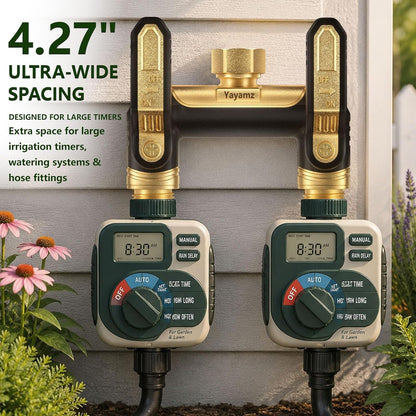 Garden Hose Splitter 2 Way,Heavy Duty All Metal Water Hose Y Splitter | Shut Off Valves,3.6" Easy-Turn Handles,Full Flow Leak-Resistant 3/4" GHT Outdoor Faucet Splitter for Lawn,Garden & Irrigation