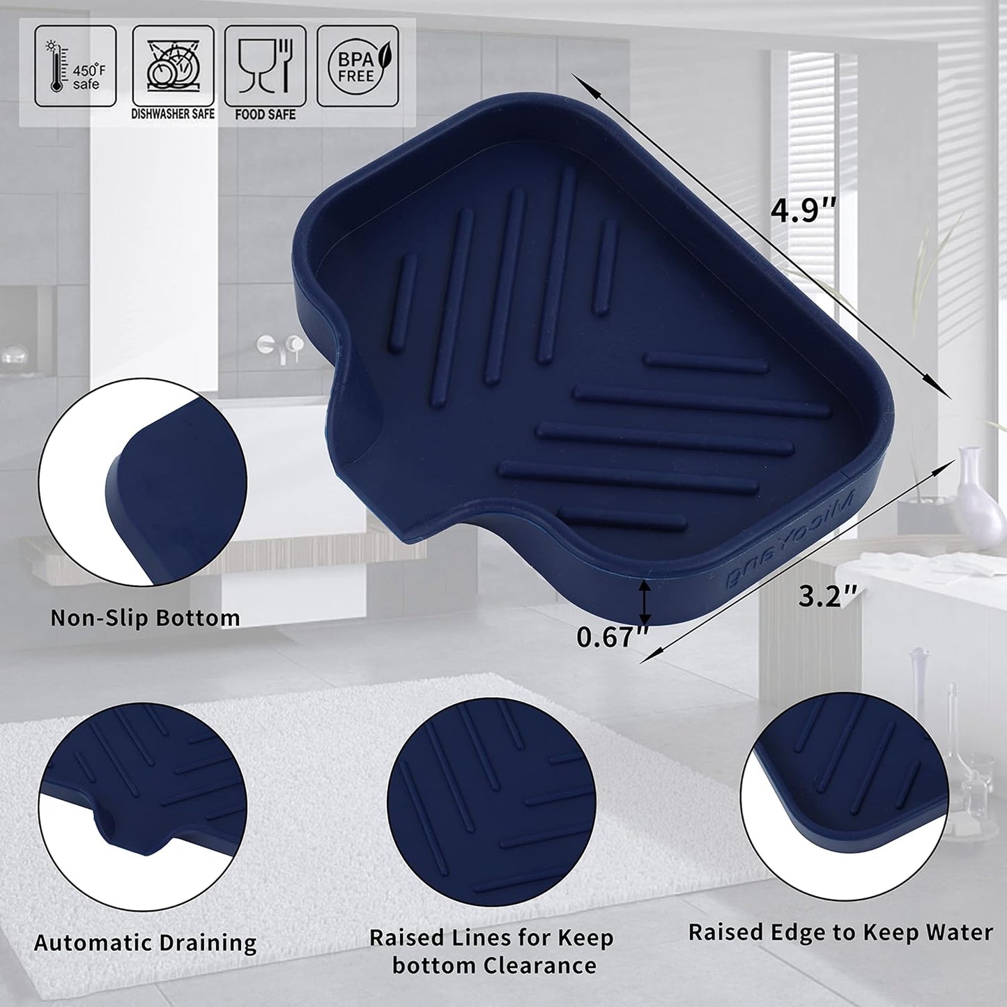 MicoYang Silicone Bathroom Soap Dishes with Drain Spout-Bathroom and Kitchen Sink Organizer,Sponge Holder,Dish Soap Tray,Perfect for Dispenser,Scrubber,Bottle,Cup on Sink or Counter-Coffee 4.9"×3.2"