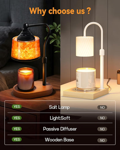 3-in-1 Candle Warmer Lamp with Timer Dimmable, Himalayan Salt Lamp & Passive Diffuser, Gifts for Women, House Warming Gifts, Wax Melt Warmer for Jar Candles (2 Bulbs)