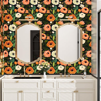 Danodoi Yellow Floral Wallpaper Peel and Stick Vinyl Wallpaper Stick and Peel Colorful Contact Paper for Cabinets Waterproof Self Adhesive Wall Paper for Kitchen Countertop Wall 17.5" x 118"