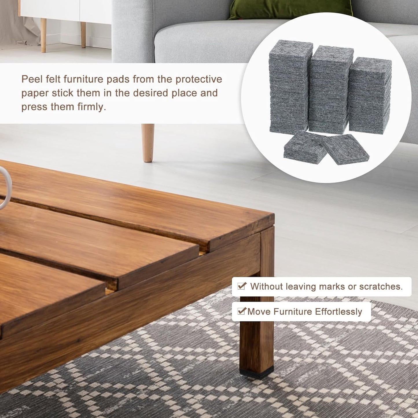 uxcell Furniture Pads, 36Pcs 1.5" - Square Self Adhesive Felt Furniture Pads, Floor Protectors for Furniture Feet Chairs Legs Hardwood Floors (Black)