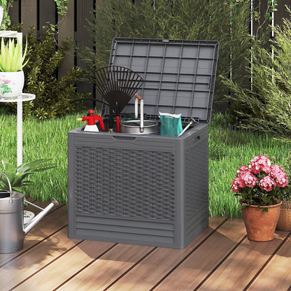 Tangkula 25 Gallon Waterproof Outdoor Storage Box with Lockable Lid | PP Resin, Wicker Patterned, Indoor Outdoor Use, Portable, Versatility, for Deck, Pool, Patio Cushions, Garden Tools