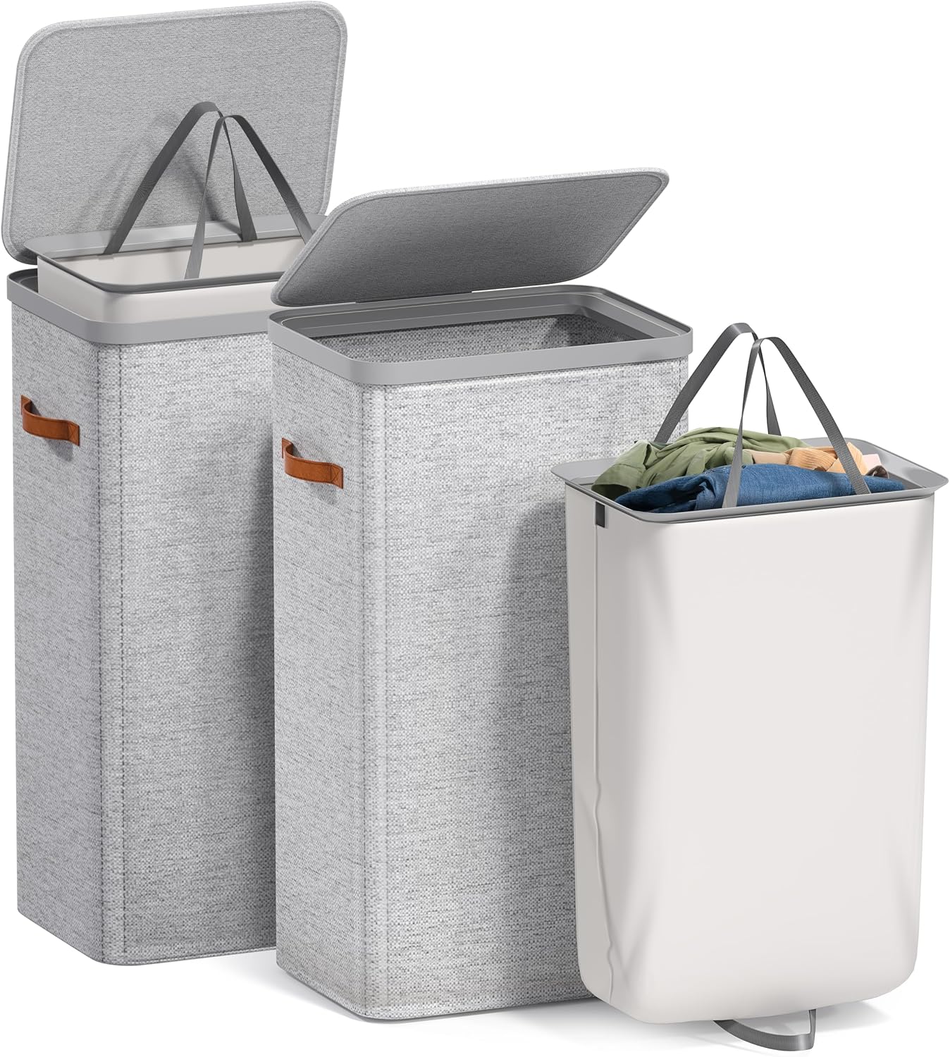 Sorbus Laundry Hamper with Lid - Collapsible 3-Compartment Fabric Laundry Basket with Handles and Removable Laundry Bag – 50 Gallon (190 L) Dirty Clothes Hamper for Bedroom, bathroom and dorm (Beige)