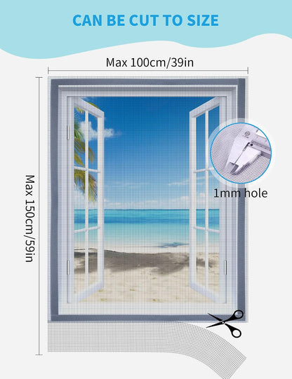 Homealexa DIY Window Screen Kit, Max 51"x 59" Adjustable Mosquito Mesh with Reinforced Edge, Thick Self-Adhesive Temporary Nylon Window Screens Replacement