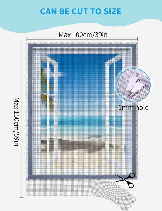 Homealexa DIY Window Screen Kit, Max 51"x 59" Adjustable Mosquito Mesh with Reinforced Edge, Thick Self-Adhesive Temporary Nylon Window Screens Replacement
