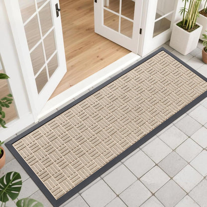 OLANLY Front Door Mat Outside Entrance 29.5x17, Absorbent, Heavy Duty Sturdy Natural Rubber Doormat Indoor Outdoor, Stain and Fade Resistant, Non-Slip Backing Low Profile Floor Mat for Entryway, Grey