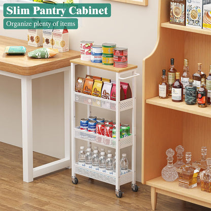 Giwil Slim Storage Cart 5 Tier Narrow Kitchen Rolling Cart on Wheels for Small Space, Metal Utility Cart Narrow Bathroom Storage Cabinet Mobile Shelf Unit Organizer with Wood Top and Handle, Black
