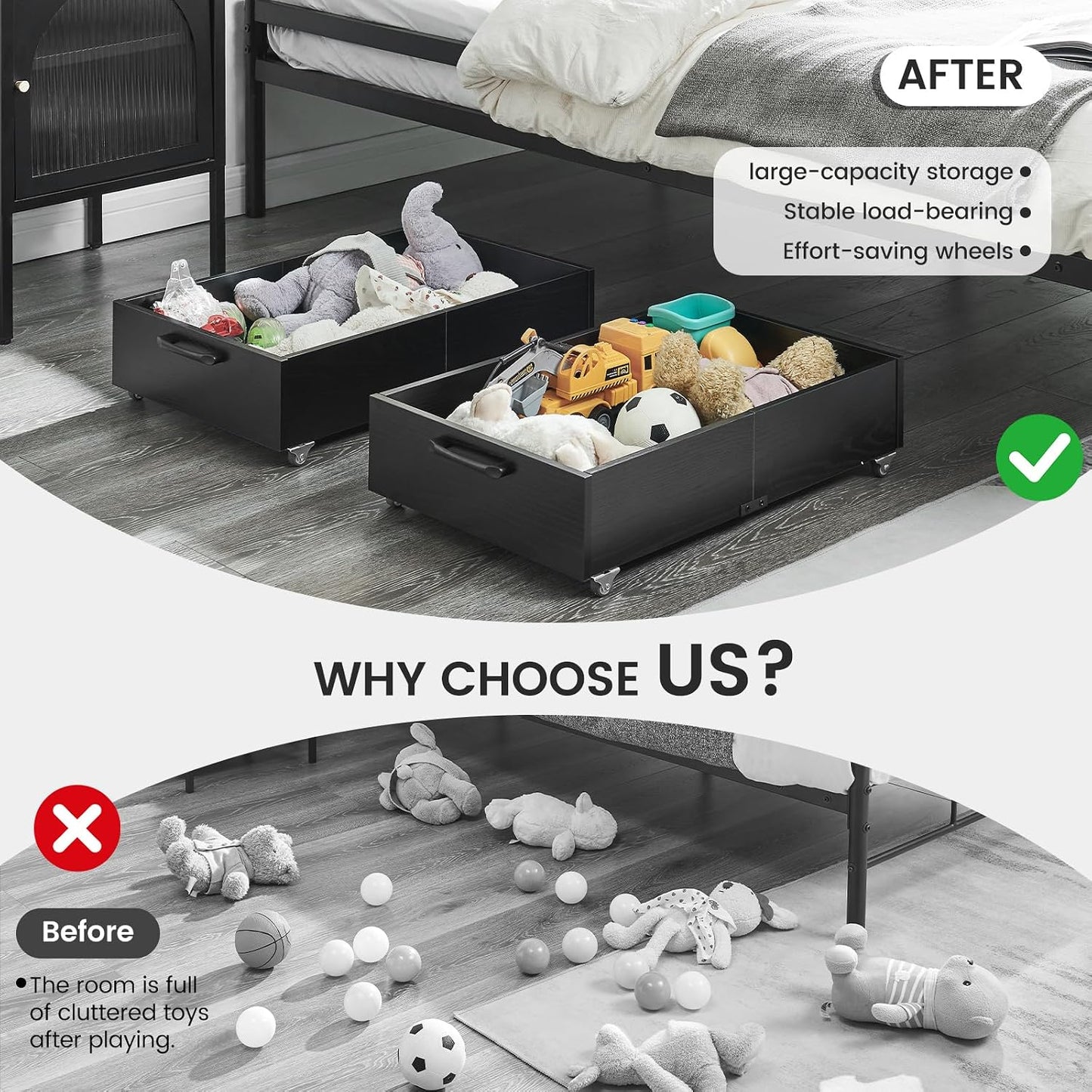 TIOPGHAD 2-Pack Under Bed Storage Drawers Organizer with Wheels, Brown | 58L total capacity, 80 lb per Drawer, Fits 6 in Bed Clearance, Rolling Drawers for Shoes, Clothes, Linens, Toys
