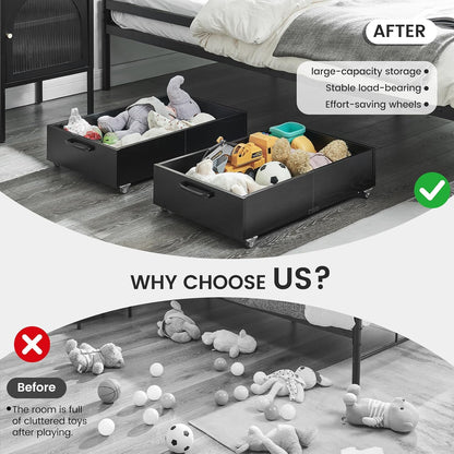 TIOPGHAD 2-Pack Under Bed Storage Drawers Organizer with Wheels, Brown | 58L total capacity, 80 lb per Drawer, Fits 6 in Bed Clearance, Rolling Drawers for Shoes, Clothes, Linens, Toys