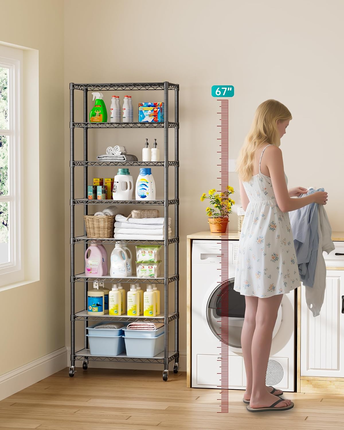 Golpart 4 Tier Adjustable Storage Shelves Metal Utility Shelf Wire Shelving Unit Organizer Rack for Home Kitchen Office Bathroom Pantry Room 12" D x 18" W x 44" H