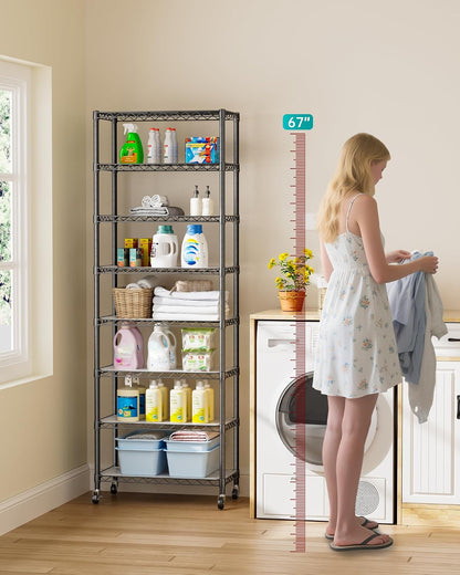 Golpart 4 Tier Adjustable Storage Shelves Metal Utility Shelf Wire Shelving Unit Organizer Rack for Home Kitchen Office Bathroom Pantry Room 12" D x 18" W x 44" H