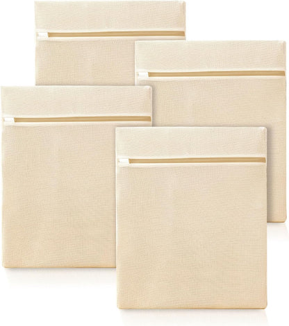 ABRRLO 4Pcs Cotton Mesh Laundry Bags for Delicates,Breathable Mesh Garment Bag for Washing Machine,Travel Wash Bags with Zipper for Bras,Underwear,Socks,Baby Clothes,Laundry Dorm Room Essentials(S)