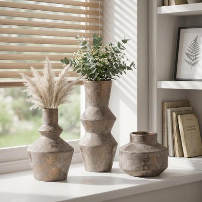 DREAMLOOM Ceramic Vase Set of 3, Modern Rustic Flower Vases for Pampas Grass, Dried & Fresh Flowers, Farmhouse Home Decor Vase for Living Room Bedroom Kitchen Shelf Centerpiece, Classic