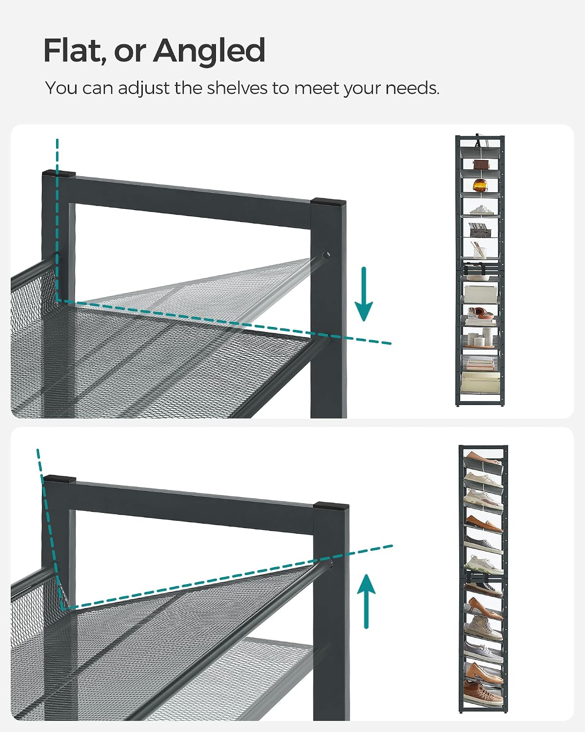 SONGMICS Shoe Rack, 12-Tier Shoe Organizer, Metal Shoe Storage for Garage, Entryway, Set of 2 6-Tier Stackable Shoe Shelf, with Adjustable Flat or Angled Shelves, Holds 48-60 Pairs, Black ULMR12B