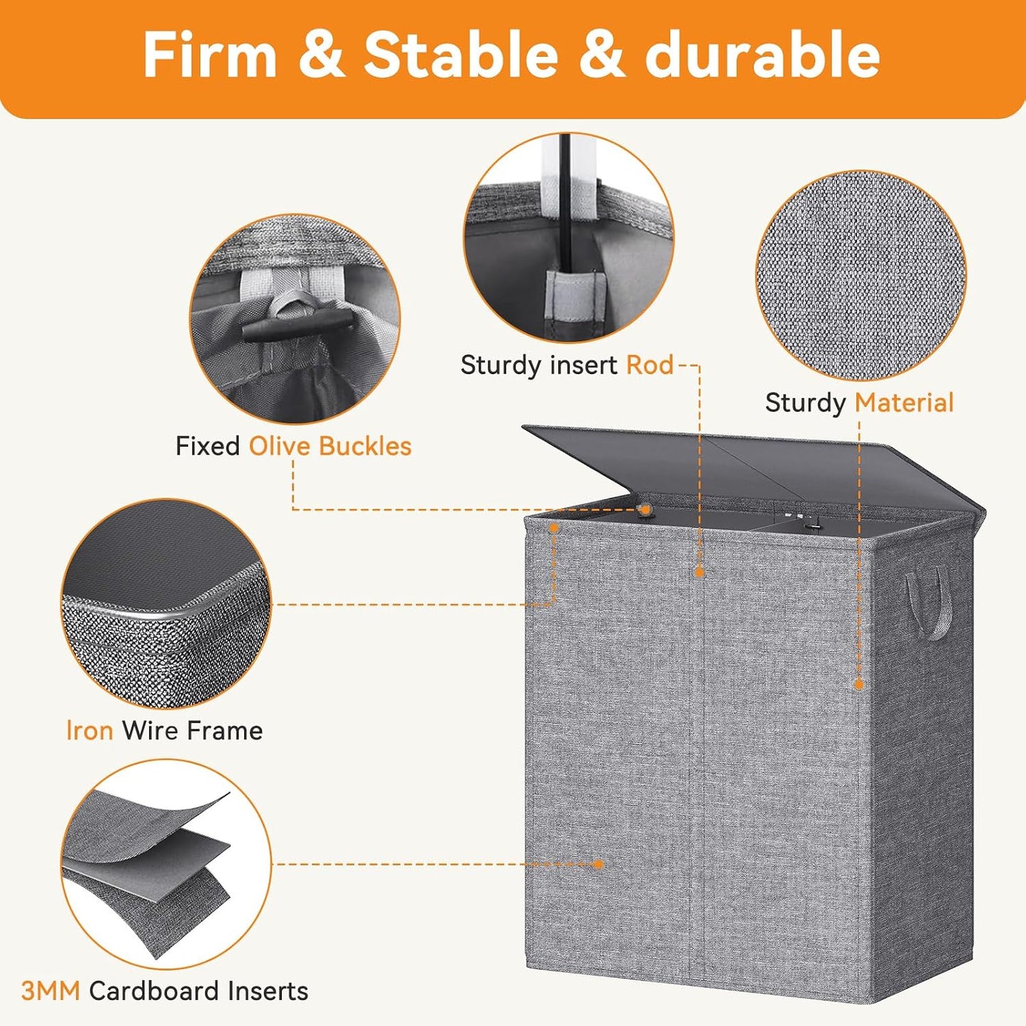 Chrislley 140L Laundry Hamper 2 Section, Double Laundry Basket with Lid, Large Dirty Clothes Hamper with Removable Liner Bags, Collapsible Laundry Organizer for Bedroom, Dorm,Beige