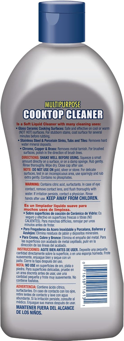 Bar Keepers Friend Cooktop Cleaner (2 x13 oz) + Scraper - Multipurpose Liquid Stovetop Cleanser, Safe for Use on Glass & Ceramic Cooking Surfaces, Copper, Brass, Chrome, Stainless Steel & Porcelain
