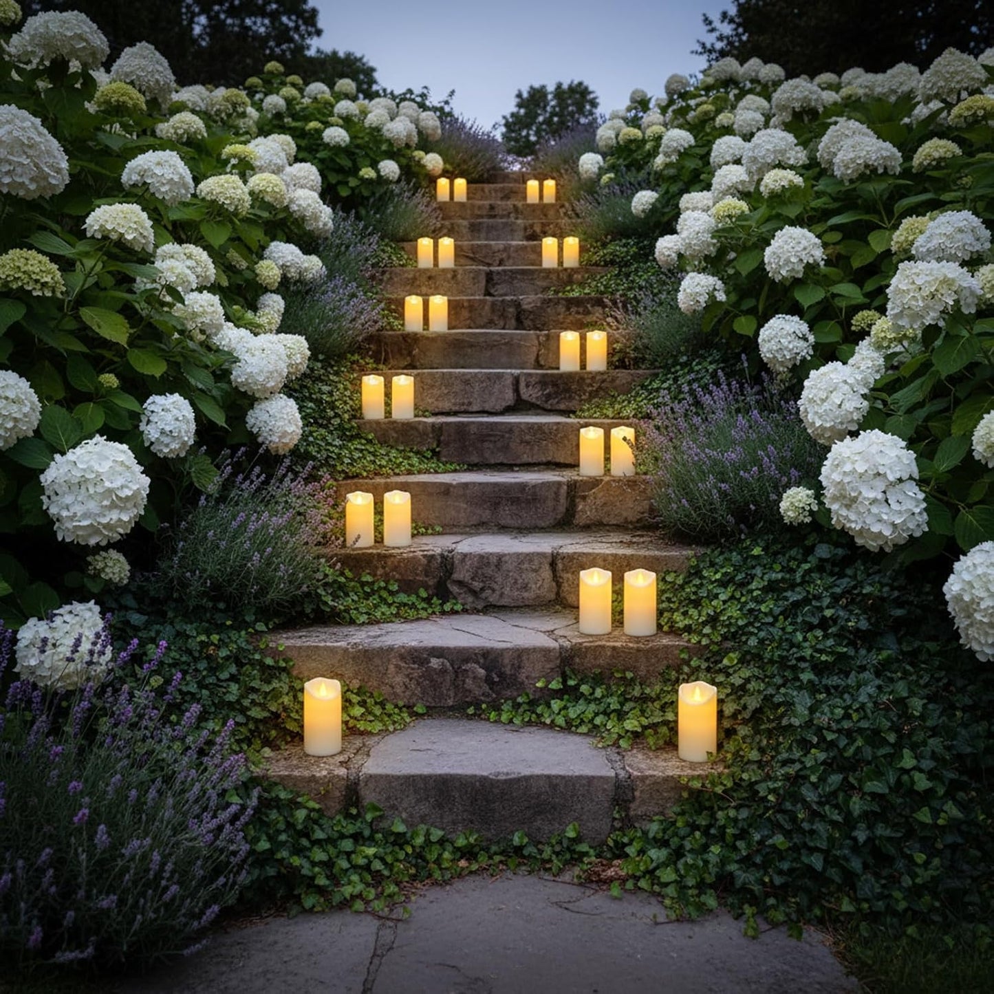 Outdoor Indoor Flameless Candles, Patented 3D Dual-LED, Set of 6 Slanted Top Durable Plastic Pillars with 2 Remotes & Timer, Non-Melting Waterproof Battery Candles for Patio Garden (Ivory)
