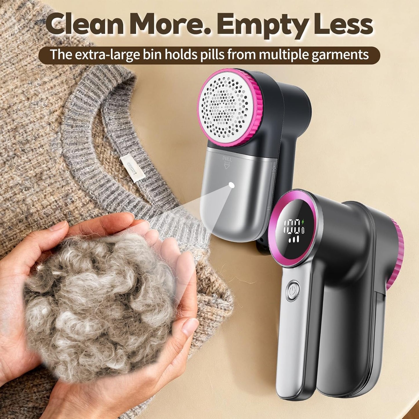 Rechargeable Fabric Shaver & Lint Remover, Electric Sweater Defuzzer with 3 Speeds, 6 Leaf Blades, LED Display & Type-C Fast Charging, Lint Shaver for Clothes, Furniture, Sweater, Couch
