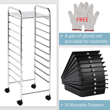 Yaheetech 4-Drawer Rolling Storage Cart with Wheels, Slim Organizer, Black | Four drawers plus a top shelf organize craft to bath gear; slim chrome-steel frame, plastic bins, locking wheels, easy setup.