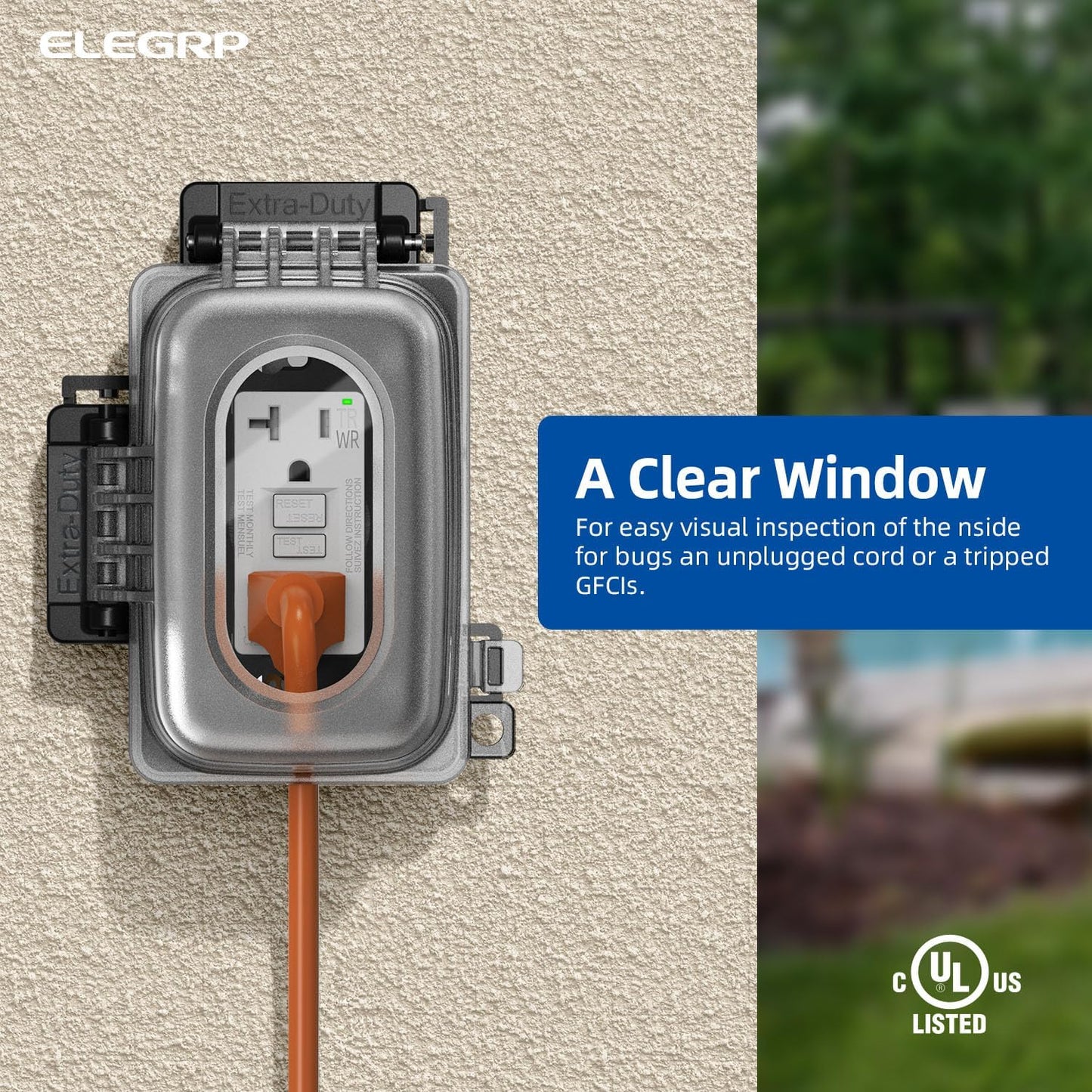 ELEGRP Weatherproof Outdoor Outlet in-Use Cover, Horizontal/Vertical Mount, Heavy-Duty Clear Cover for GFCI/Decorator Receptacles, Standard 1-Gang, UL/CUL Certified, 1 Pack