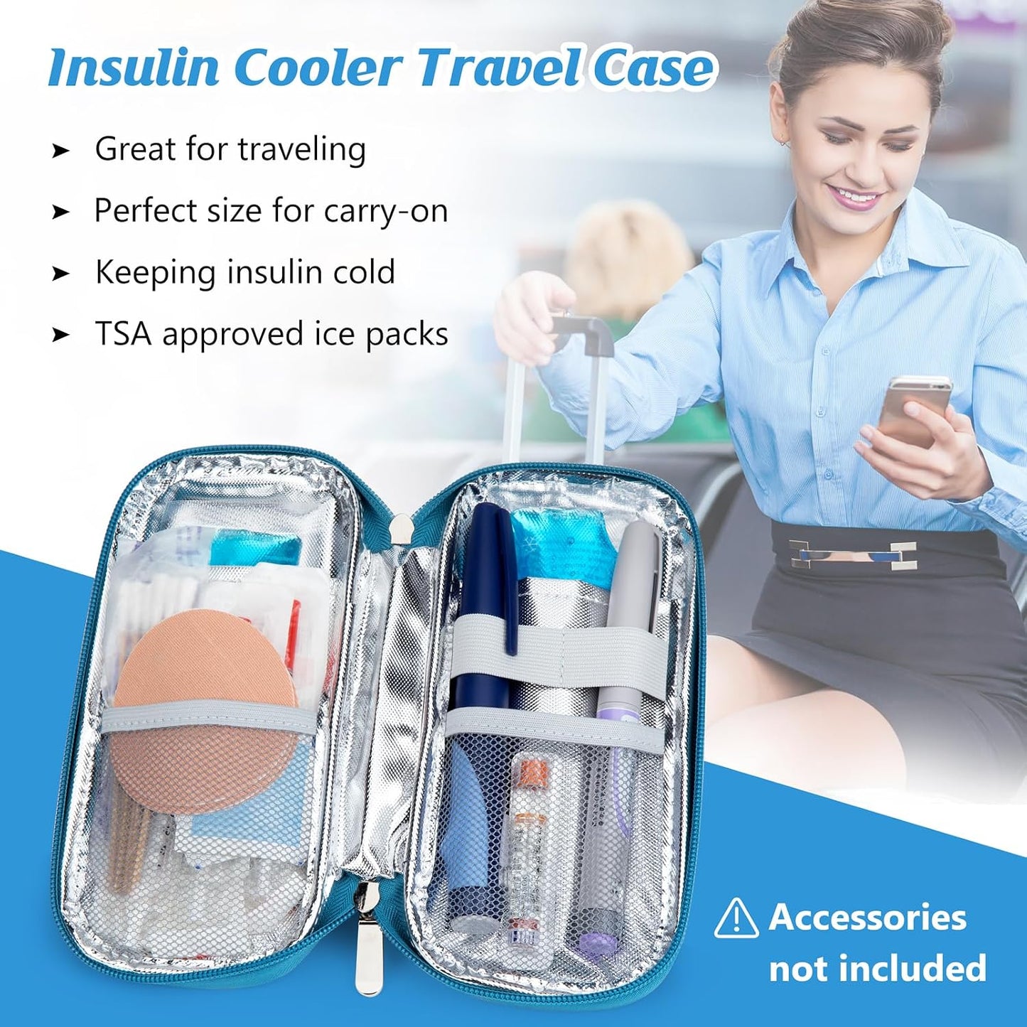 YOUSHARES Insulin Cooler Travel Case with Temperature Display - Refrigerated Medicine Cooling Bag with 2 TSA Approved Ice Pack, Medication Pen Diabetic Supplies Organizer for Trip and Daily