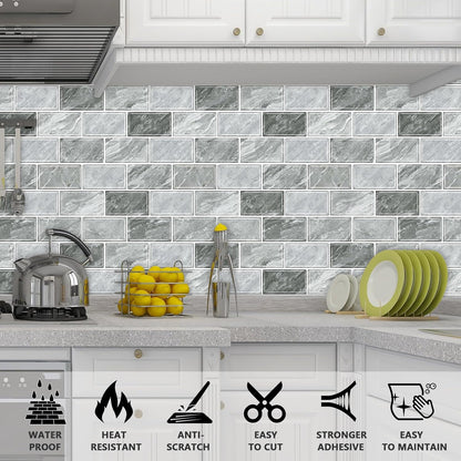 URCOLOR 10-Sheet Stick on Backsplash for Kitchen,12"x12" Peel and Stick Self Adhesive Wall Tiles Back Splashes for Bathroom Brown Marble Look