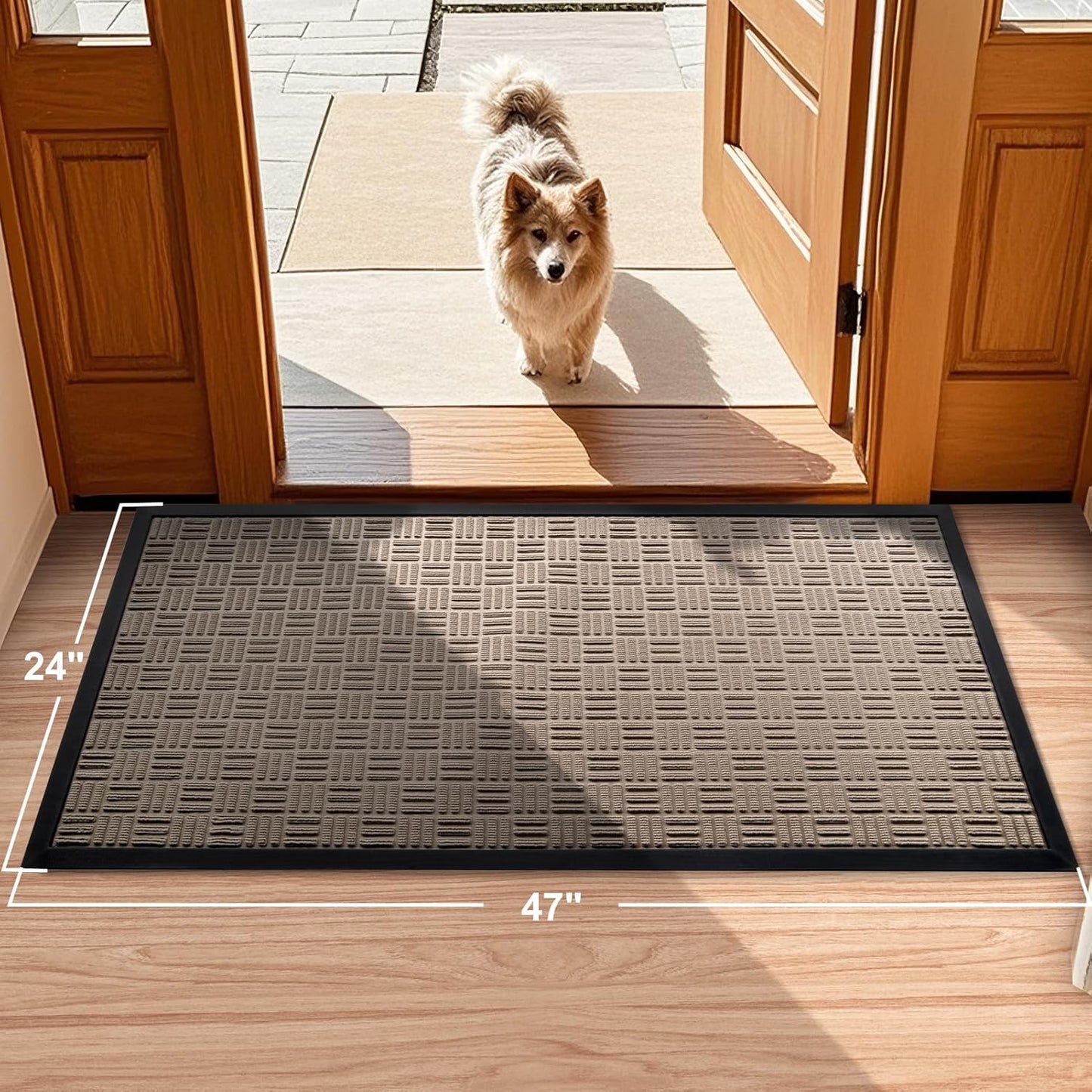 Mibao Front Door Mat, Heavy Duty Durable Welcome Mat for Outdoor Indoor, Dirt Trapper Waterproof Super Absorbent Door Mat for Entryway Outside Patio Porch, 29.5" x 17", Grey