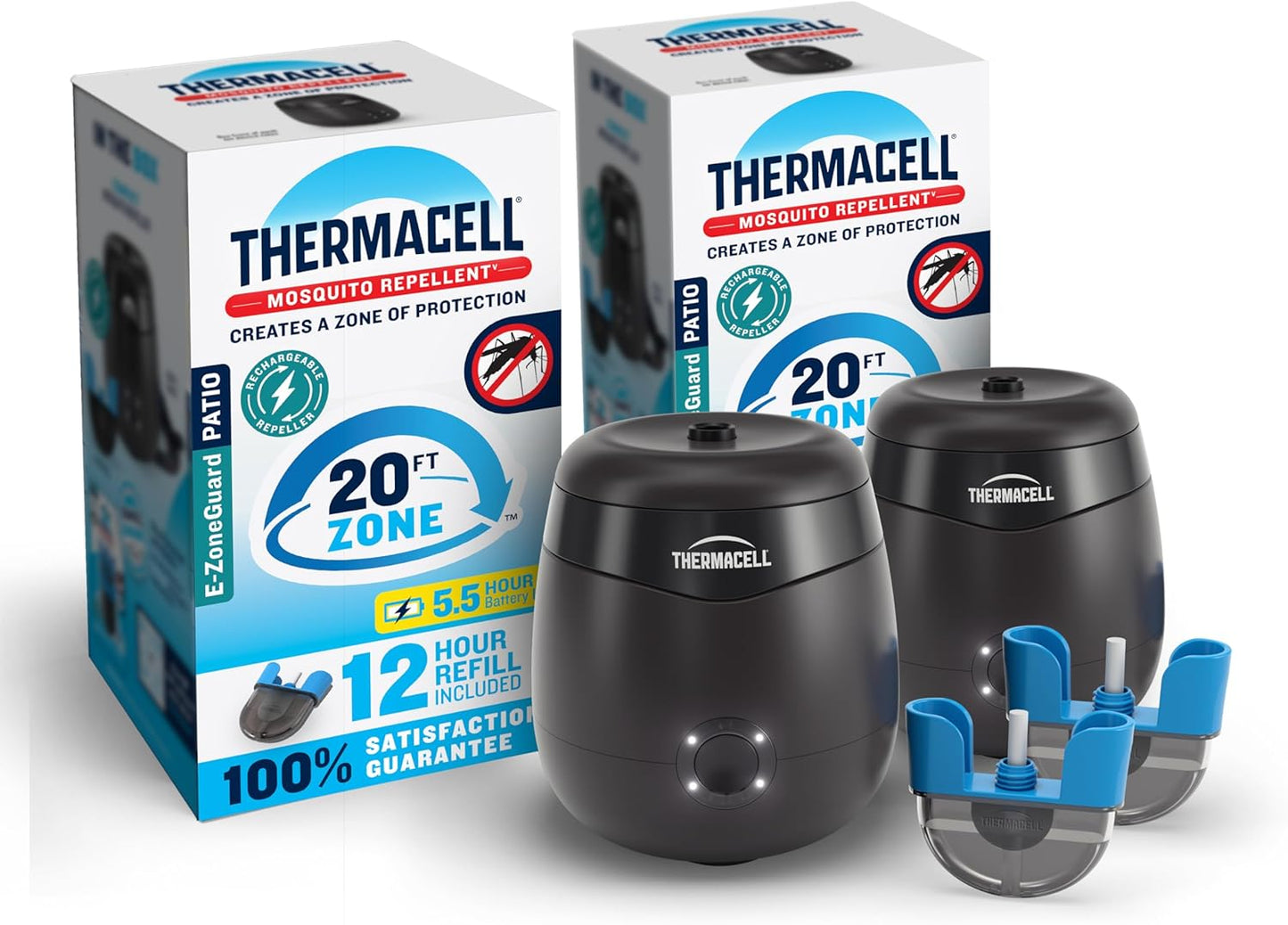 Thermacell E-ZoneGuard Patio Max Rechargeable Mosquito Repeller with 20-Foot Zone of Scientifically Proven Outdoor Protection; 12-Hr Battery; 36-Hr Refill; Bug Spray Alternative; Fast Charging Dock