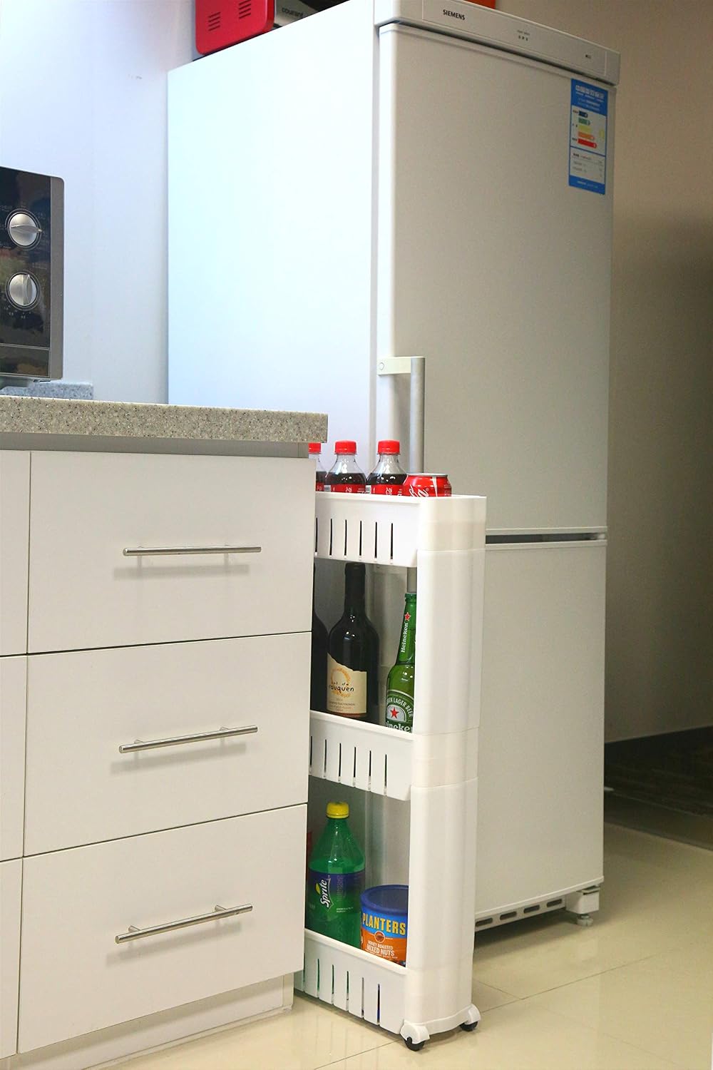 Laundry Room Organizer, Mobile Shelving Unit Organizer with 5 Large Storage Baskets, Gap Storage Slim Slide Out Pantry Storage Rack for Narrow Spaces