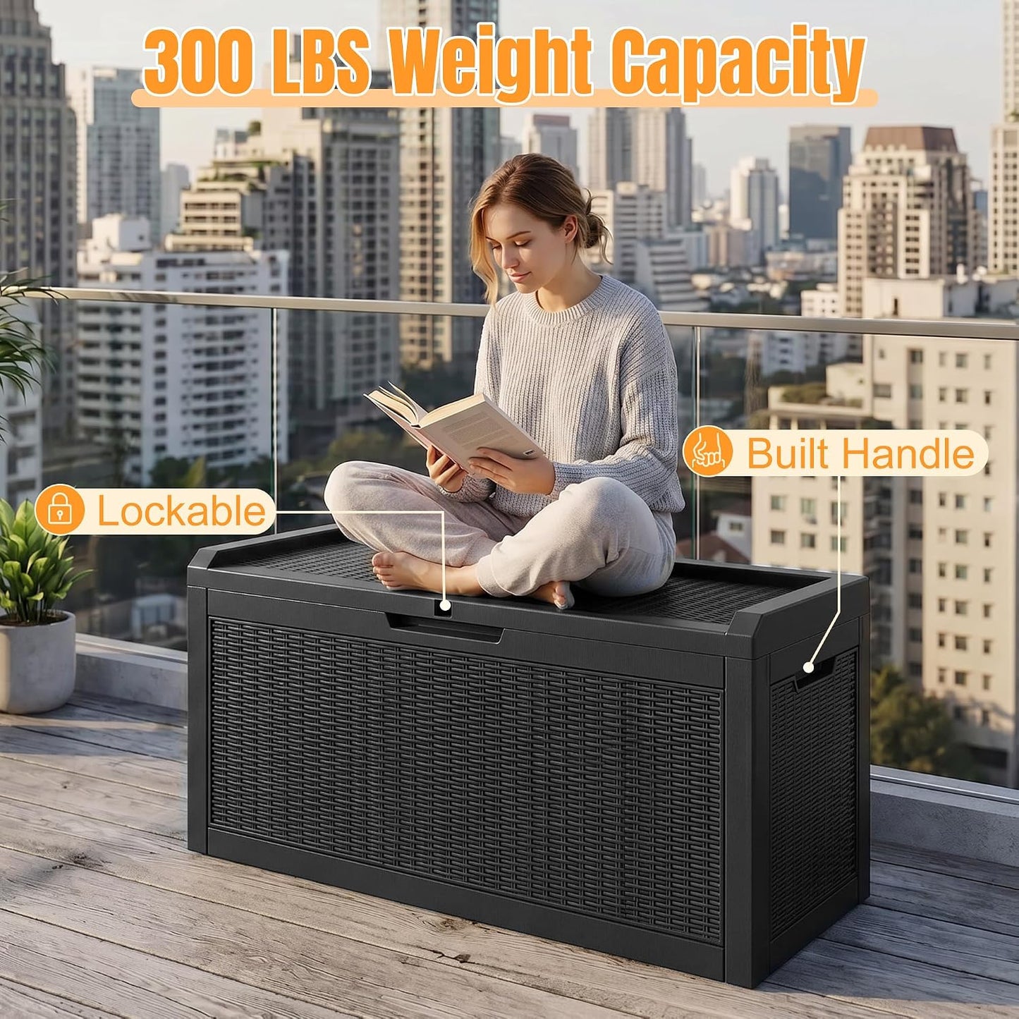 Outdoor Storage Box,38 Gallon Resin Deck Box,Waterproof & UV Resistant Lockable Package Delivery Bin,Toy Cabinet for Indoor & Outdoor