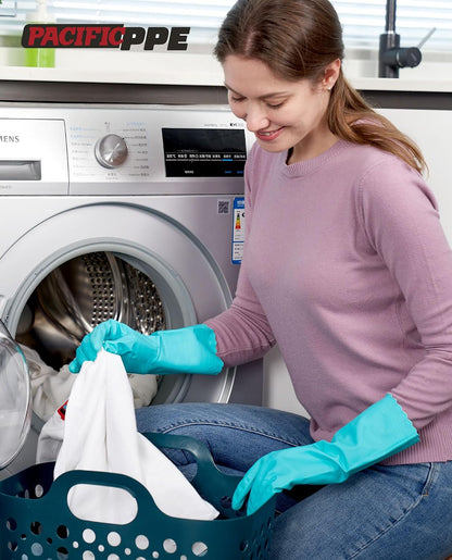 PACIFIC PPE 4 Pairs Reusable Dishwashing Cleaning Gloves with Latex Free, Cotton Lining, Kitchen Gloves, Purple, Large