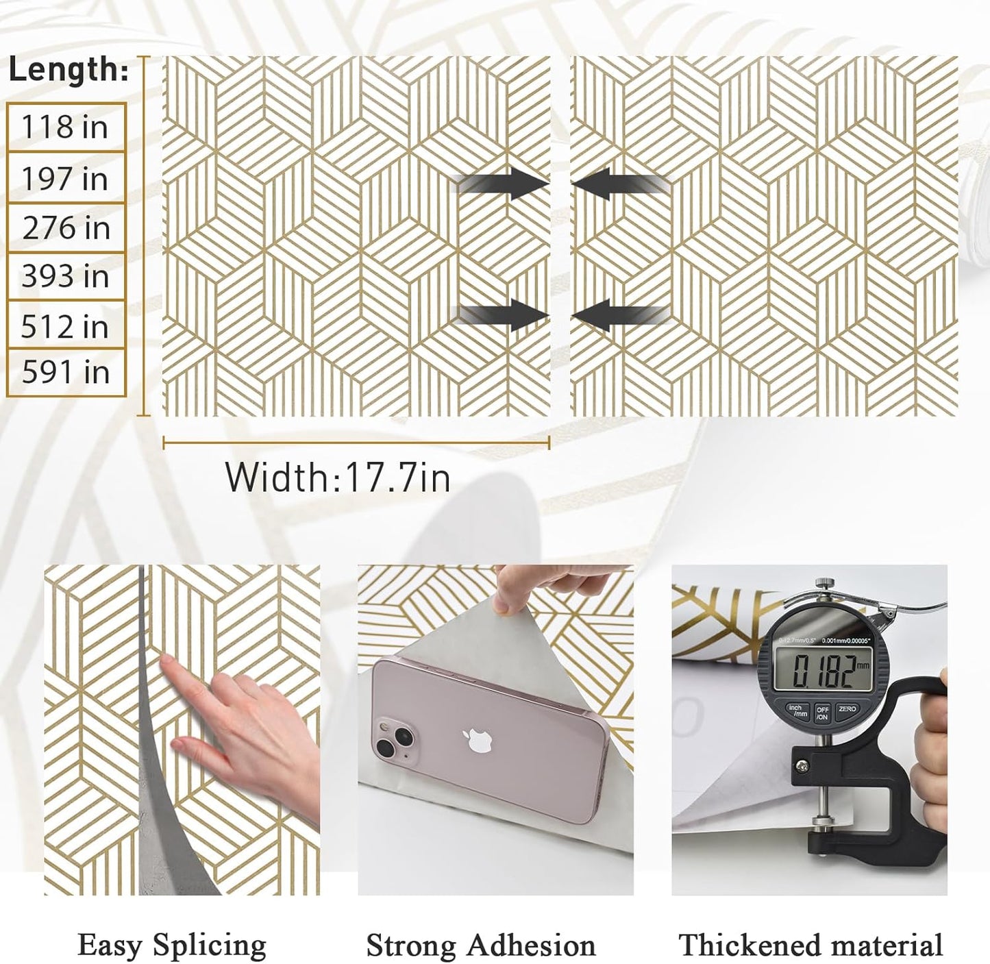 MelunMer Geometric Peel and Stick Wallpaper Gold 118In L 17.7In W Self Adhesive Removable Wallpaper for Bedroom/Bathroom Waterproof Modern Contact Paper for Cabinets Gold Contact Paper Shelf Liner