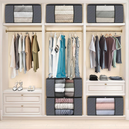 Fab totes 6 Pack Storage Bags for Clothes and Blanket, Foldable Closet Organizers and Storage with Zippers, Clear Window and Handles, Fabric Storage Bins for Sweater, Comforter, Bedding,Linen Sheets