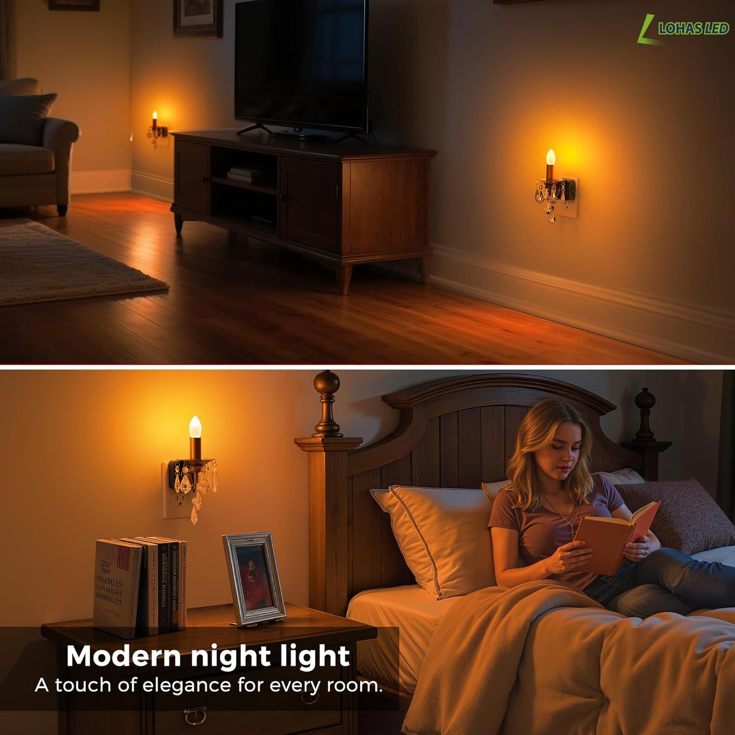 L LOHAS LED Night Light,Dimmable Night Lights Plug into Wall, 2 Pack Acrylic Nightlight with 0-100 LM Adjustable Brightness, 3000K Plug in Night Light with Dusk to Dawn Sensor, for Bathroom Hallway