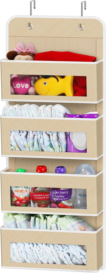 Simple Houseware 6 Clear Window Pocket Over Closet Door Storage Hanging Organizer for Bedroom, Bathroom, Pantry, Beige