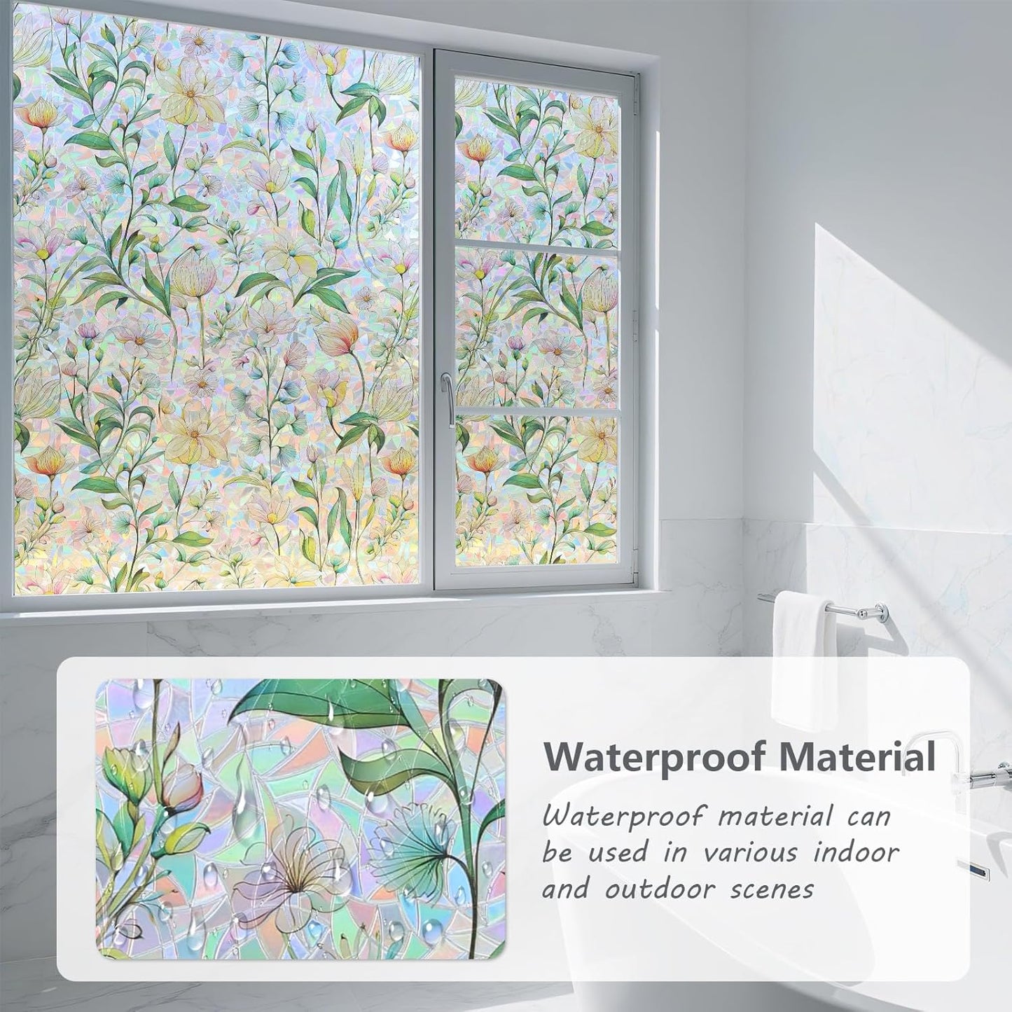 Finnez Window Privacy Film 3D Static Cling Window Film, No Glue Heat Control & 96% UV Blocking for Home Office, Decorative Frosted Glass Cover 17.5 Inch x 6.5 Feet