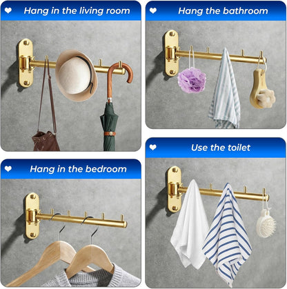 Wall Mounted Clothes Drying Rack, Foldable Drying Rack Clothing, Space Saving Laundry Hanger with 180°Swing Arm, Stainless Steel 304, Clothes Hanger Rack for Bathroom Closet Valet Rod