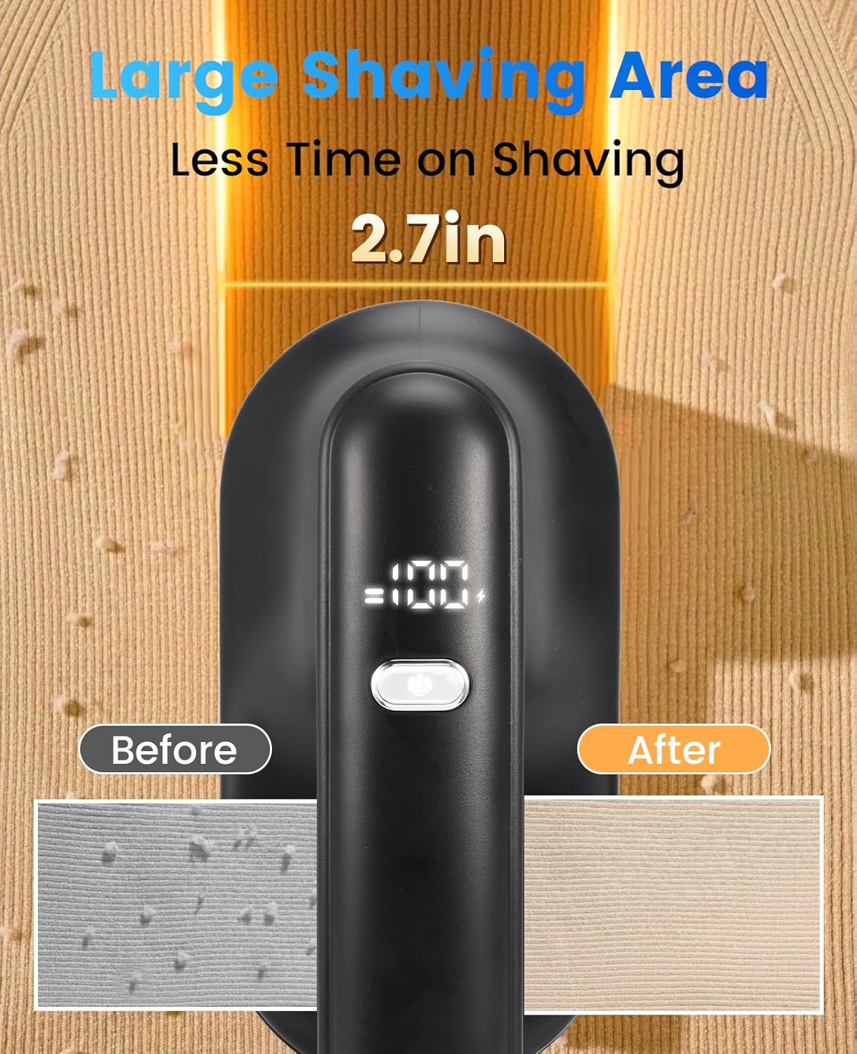 Killrose Fabric Shaver for Clothing，Rechargeable Lint Shaver with 2.7in Large Shaving Head, 6-Leaf Blades & LED Display,2-Speed Sweater Shavers to Remove Pilling from Clothes, Furniture, Sofa, Blanket