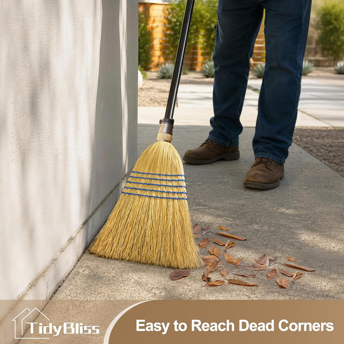 TidyBliss Corn Broom Heavy Duty, 59 inches Tall Household Indoor Outdoor Natural Straw Brush for Sweeping Garden, Garage, Yard, Porch, Patio, Sidewalk, Concrete, Stone Floors